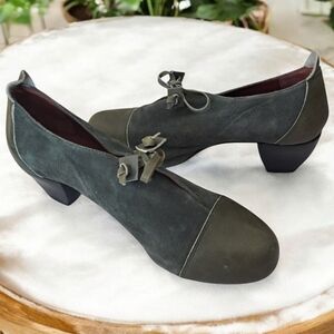 Sachelle olive green leather heel dress shoes leather & suede leather Size 9